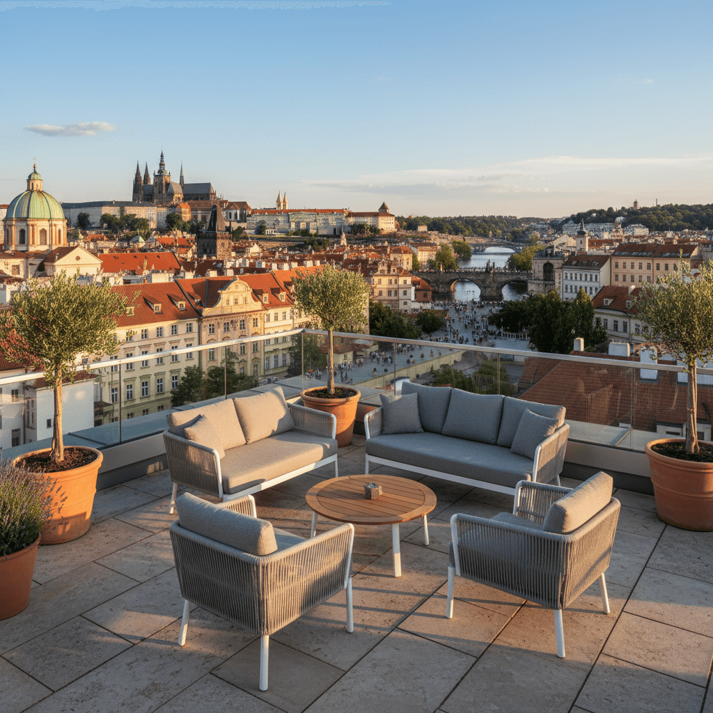 Private balcony with Prague skyline views